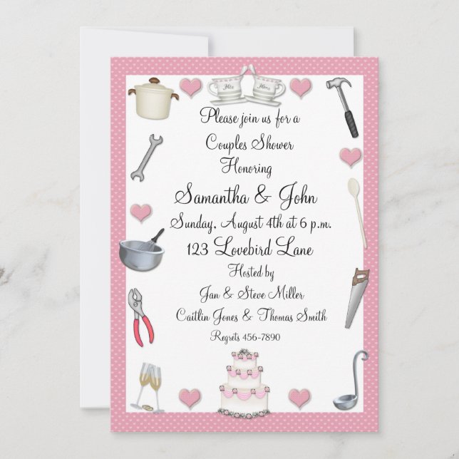 Couples Shower Pink Hearts Invitation (Front)