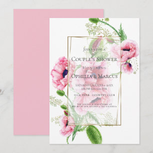 COUPLE'S SHOWER   Pink Poppy Bouquet Invitation