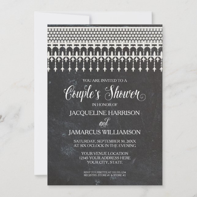 Couples Shower Rustic Chalkboard Lace Typography Invitation (Front)