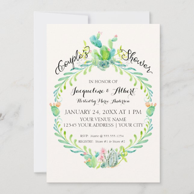Couples Shower Rustic Desert Chic Cacti Watercolor Invitation (Front)