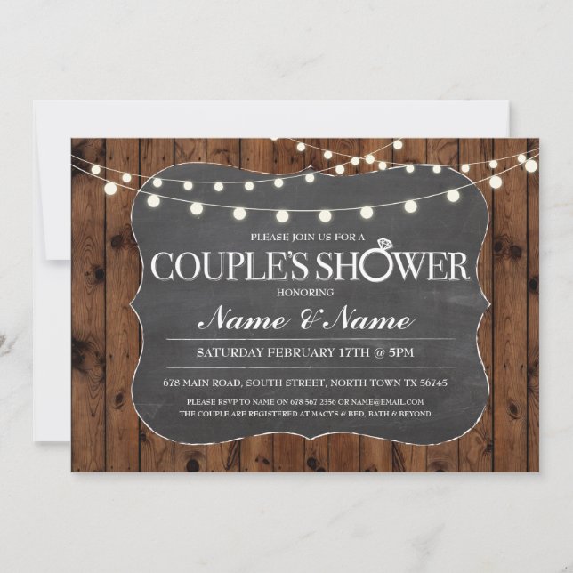Couples Shower Rustic Wood Chalk Engagement Invite (Front)