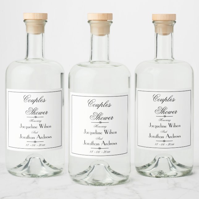 Couples Shower Simple Elegant Names Script Chic  Liquor Bottle Label (Bottles)