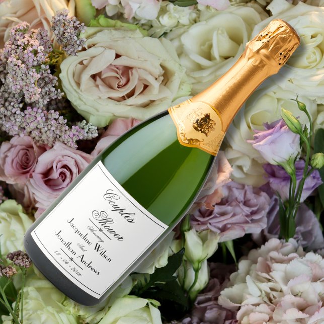 Couples Shower Simple Elegant Script Names Chic Sparkling Wine Label (For a Perfect Couples Shower - Simple Elegant Script Names Chic Sparkling Wine Label.)