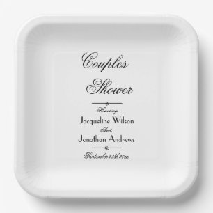Couples Shower Simple Elegant Script Names Paper Plate