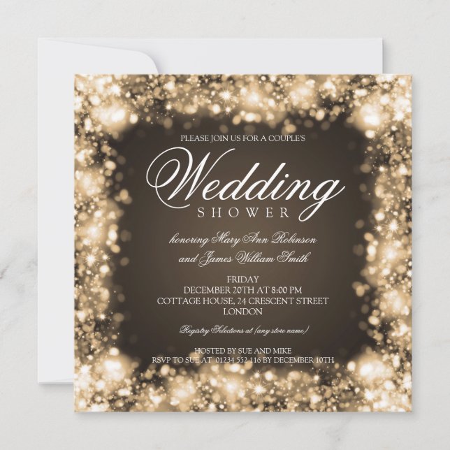 Couples Shower Sparkling Lights Gold Invitation (Front)