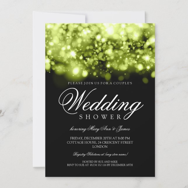 Couples Shower Sparkling Lights Lime Black Invitation (Front)