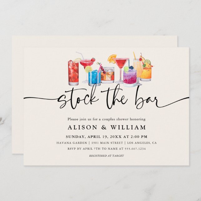 Couples Shower | Stock The Bar  Invitation (Front/Back)