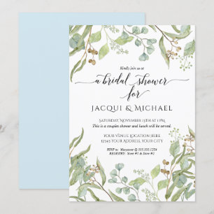 Couples Shower Watercolor Eucalyptus Leaf Foliage Invitation