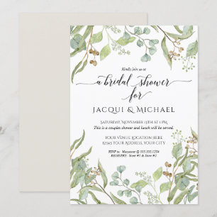 Couples Shower Watercolor Eucalyptus Leaf Foliage Invitation