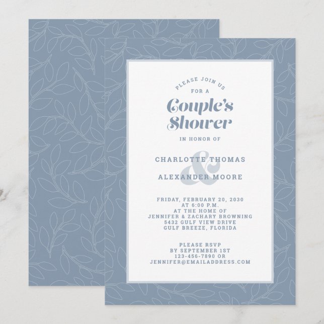 Couple's Shower Wedding Dusty Blue Modern Casual Invitation (Front/Back)