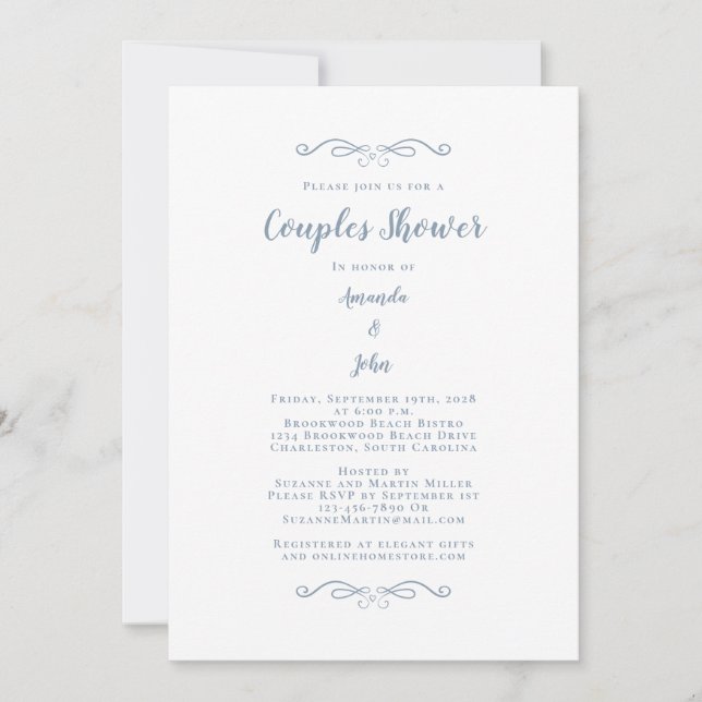 Couples Shower Wedding Engagement Party Dusty Blue Invitation (Front)