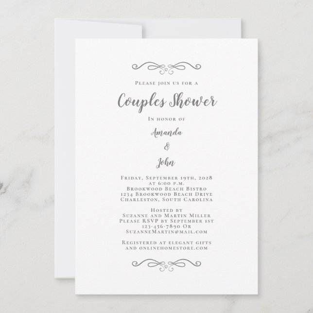 Couples Shower Wedding Engagement Party Grey White Invitation (Front)