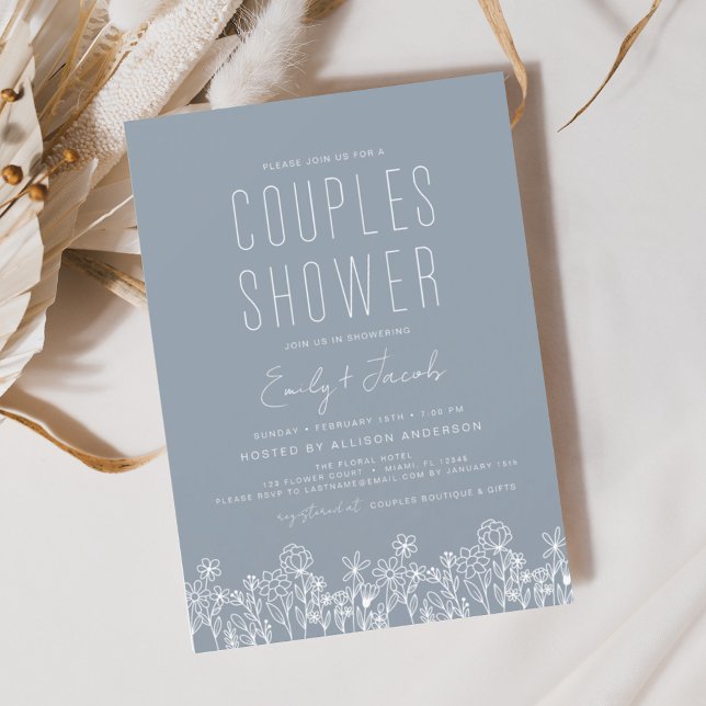 Couples Shower Wildflower Dusty Blue Invitation (Creator Uploaded)