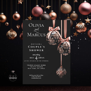 COUPLE'S Shower Winter Pink and Onyx Baubles Invitation