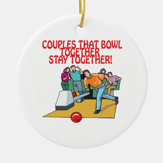 Couples That Bowl Together Ceramic Tree Decoration (Front)