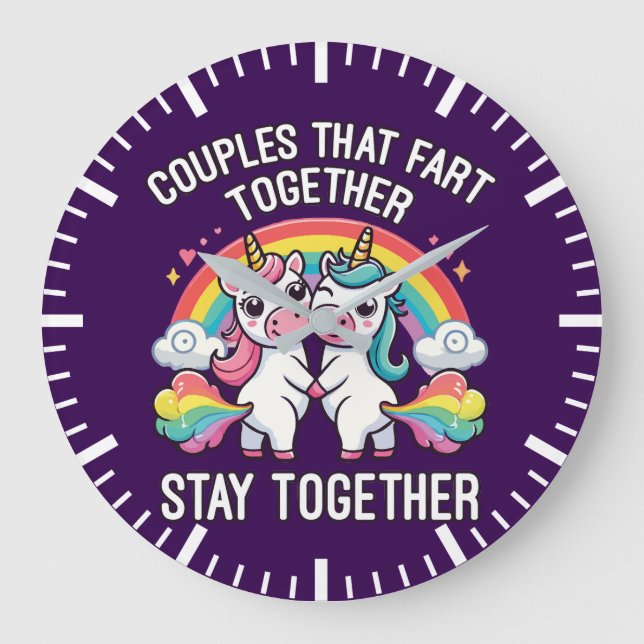 Couples That Fart Together Stay Together - Unicorn Large Clock (Front)