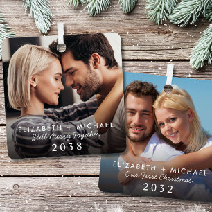 Couples Then And Now Christmas Photo Metal Tree Decoration