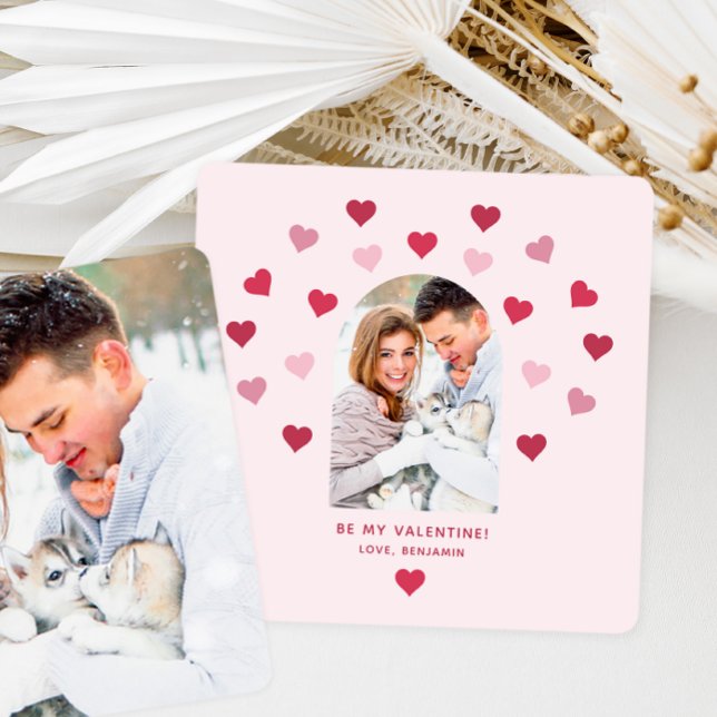 Couples Valentine Heart Two Photo Valentine Holiday Card (Creator Uploaded)
