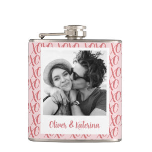 Couple's Valentine's XOXO Photo Hip Flask