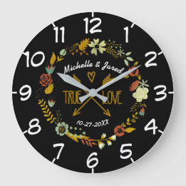 Couples Wedding Anniversary Autumn Floral Wreath Large Clock