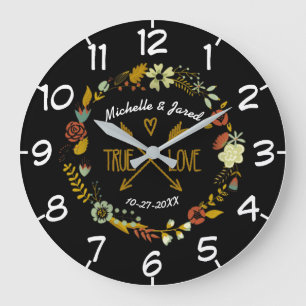 Couples Wedding Anniversary Autumn Floral Wreath Large Clock