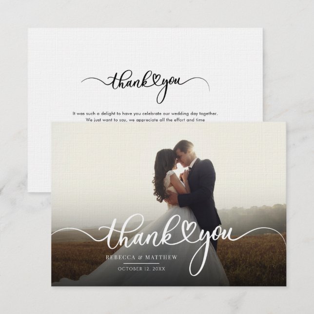 Couples Wedding Day Photo Hand Lettered Thank You Card (Front/Back)