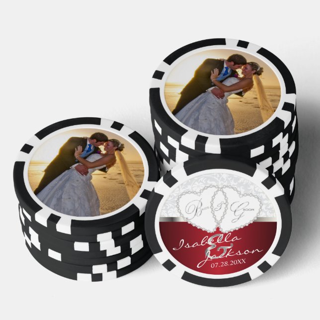 Couple's Wedding Design in Dark Red Poker Chips (Stack)