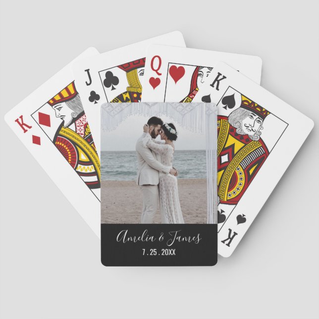 Couple's Wedding Engagement Photo Date Playing Cards (Back)