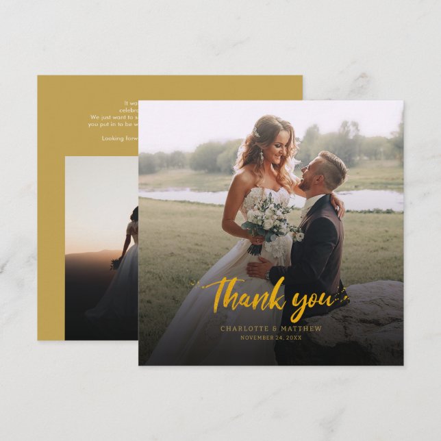 Couples Wedding Photos Script Thank You Card (Front/Back)