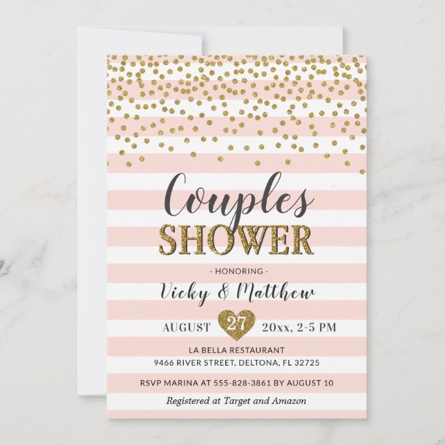 Couples Wedding Shower Blush Pink Gold Confetti Invitation (Front)