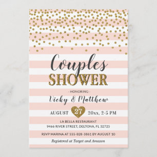 Couples Wedding Shower Blush Pink Gold Confetti Invitation