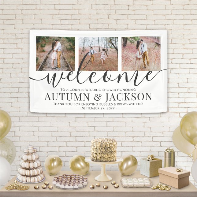 Couples Wedding Shower Elegant 3 Photo Welcome Banner (Creator Uploaded)