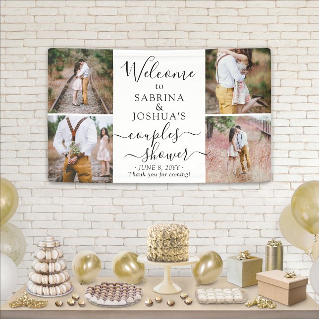 Couples Wedding Shower Elegant 4 Photo Welcome Banner (Creator Uploaded)