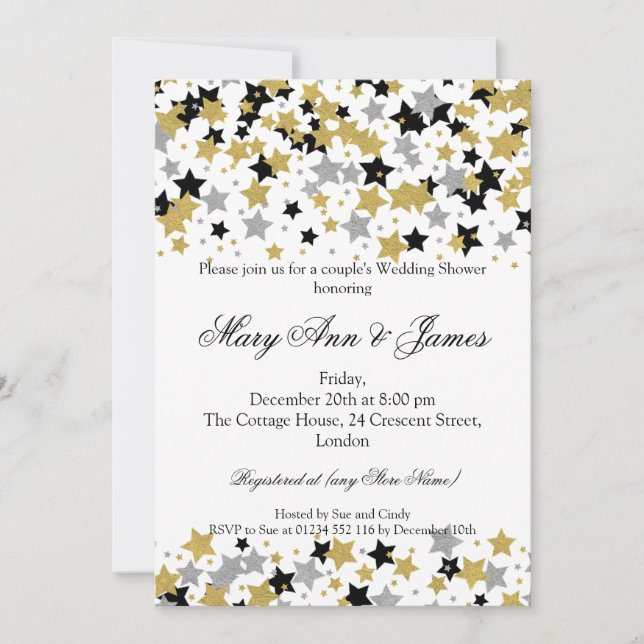Couple's Wedding Shower Gold Glitter Stars Invitation (Front)