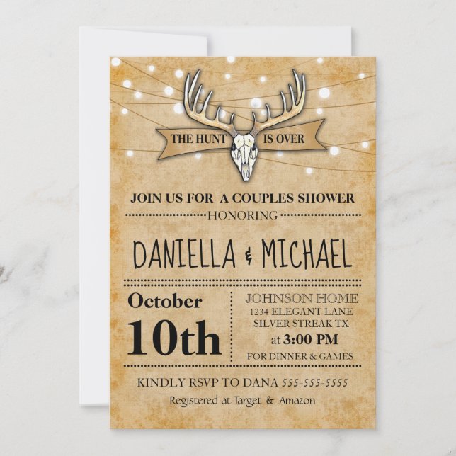 Couples Wedding Shower Hunt Is Over Wedding Invitation (Front)