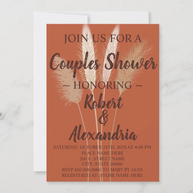 Couples Wedding Shower Pampas Grass Invitation (Front)