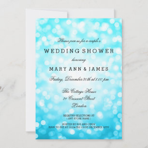 Couple's Wedding Shower Turquoise Glitter Lights Invitation
