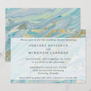 Couples' Wedding Shower Turquoise & Gold Marble Invitation