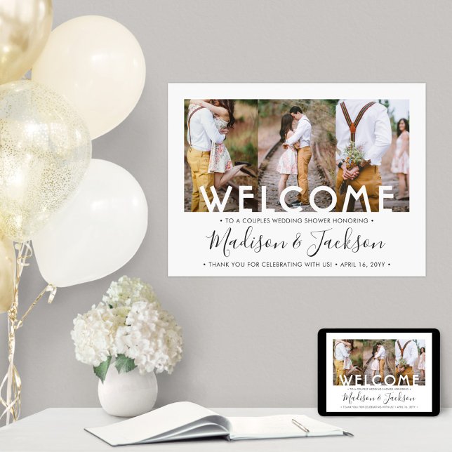 Couples Wedding Shower Welcome 3 Photo Collage Poster (Creator Uploaded)