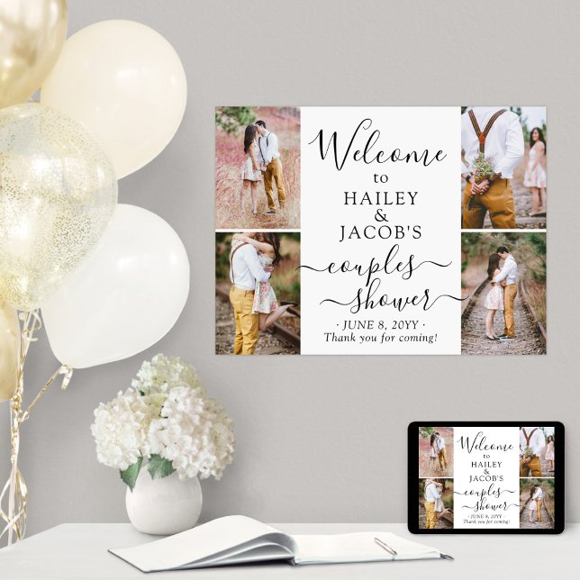 Couples Wedding Shower Welcome 4 Photo Collage Poster (Creator Uploaded)