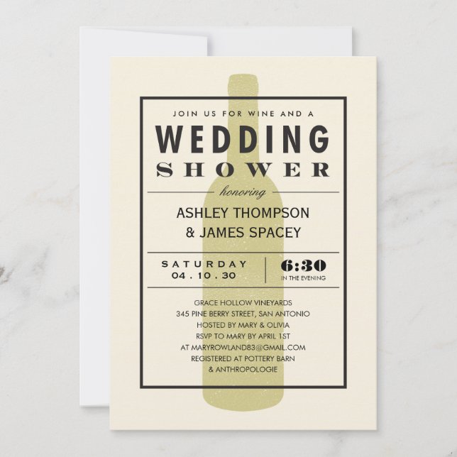 Couples Wedding Shower Wine Bottle Invitations (Front)