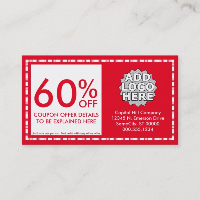 coupon. (colour customisable) discount card (Front)