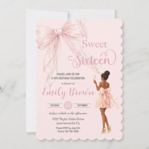 Couquette Blush Bow Brown Fashion Girl Sweet 16 Invitation