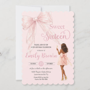 Couquette Blush Bow Brown Fashion Girl Sweet 16 Invitation
