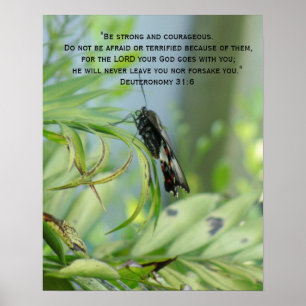 Courage Bible Verse Inspirational Butterfly poster
