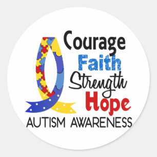 Courage Faith Strength Hope Autism Classic Round Sticker