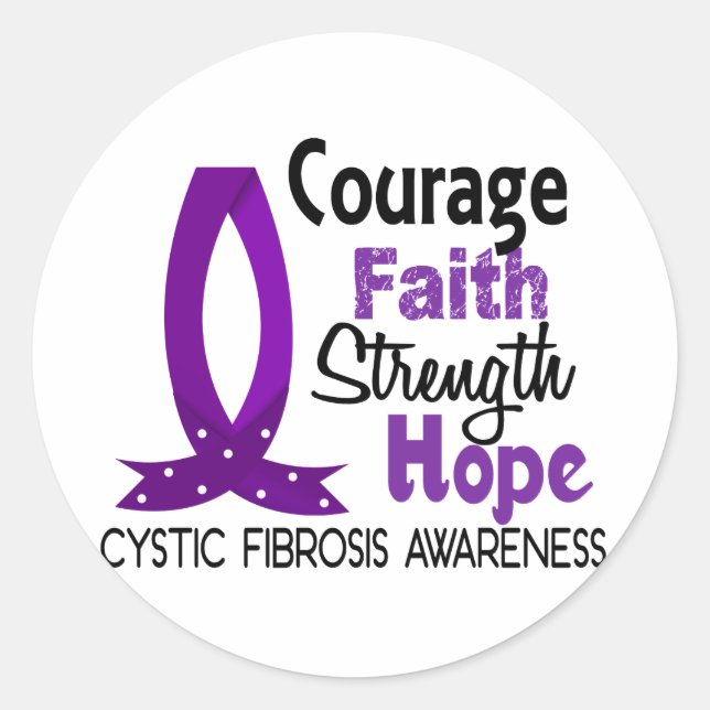 Courage Faith Strength Hope Cystic Fibrosis Classic Round Sticker (Front)