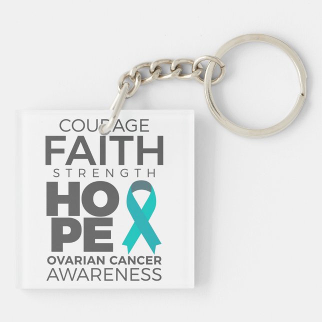 Courage Faith Strength Hope Ovarian Awareness Key Ring (Back)