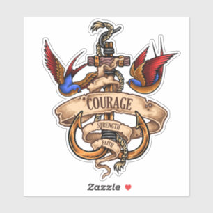 Courage Faith Strength Oldschool Tattoo