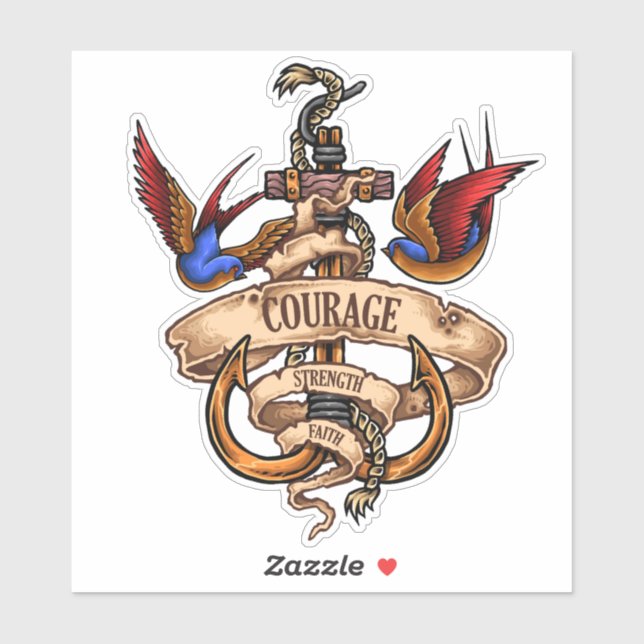 Courage Faith Strength Oldschool Tattoo (Sheet)